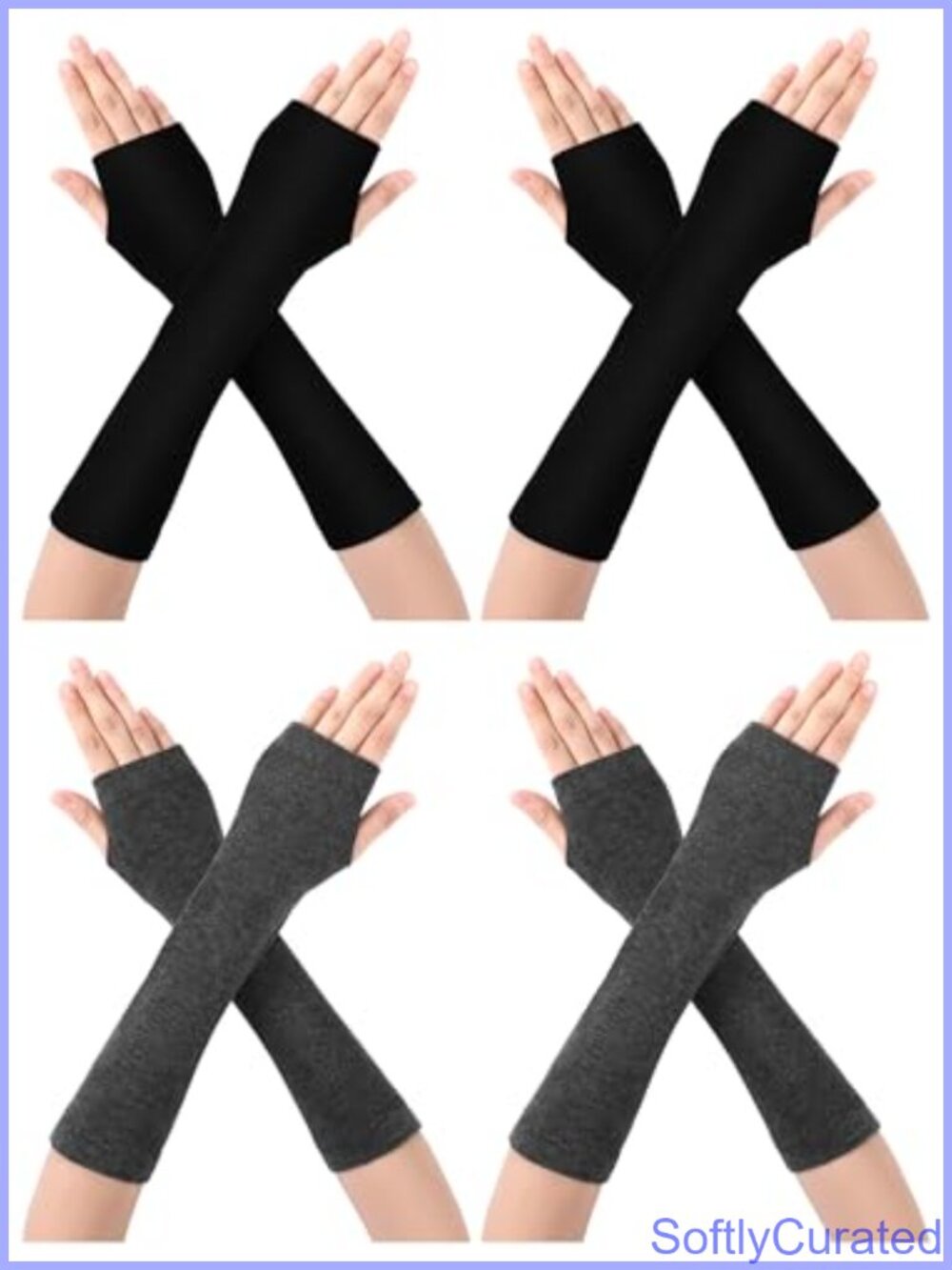 Long Fingerless Gloves Acrylic Polyester Arm Warmers Thumb Hole Stretchy